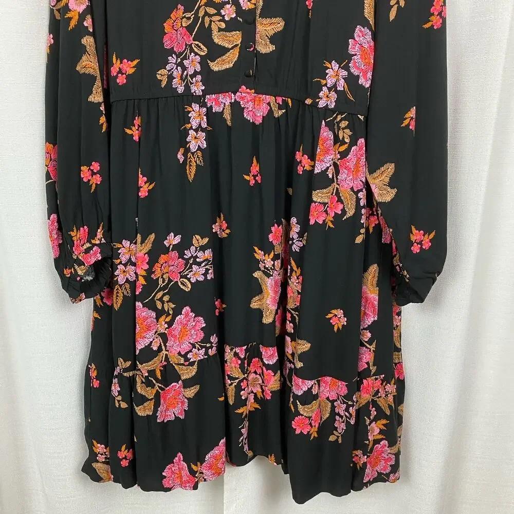 Torrid Black&Pink Floral Challis Mini Shirt Dress Sz.4 NWT - Picture 7 of 16